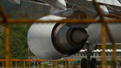 huge airplane jet engine close  view moving  heat haze