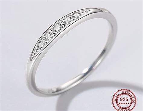 Bague Femme Fille En Argent 925 1000 Zircon Transparent Bagues