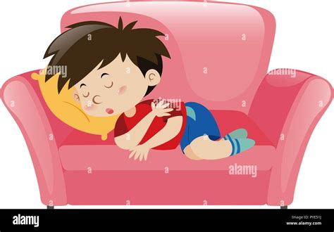 Little Boy Napping On Pink Sofa Illustration Stock Vector Image And Art