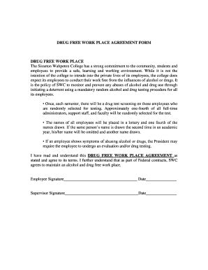 Fillable Online Swc Drug Free Work Place Agreement Form Swc Fax