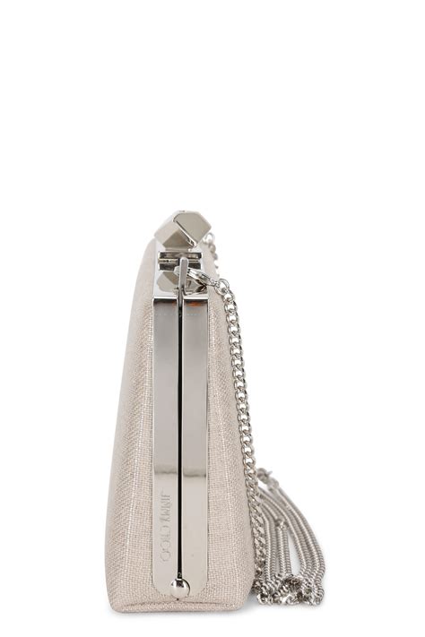 Jimmy Choo Celeste Metallic Natural Linen Cube Clasp Clutch