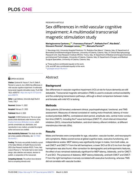 Pdf Sex Differences In Mild Vascular Cognitive Impairment A Multimodal Transcranial Magnetic