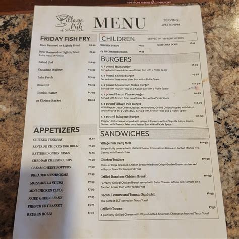 Online Menu of The Village Pub Restaurant, Silver Lake, Wisconsin
