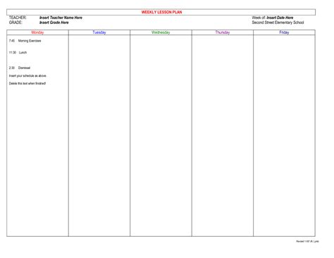 Lesson Plan Teacher Planner Printable