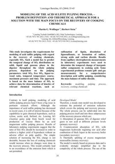 modeling   acid sulfite pulping process  problem lenzing