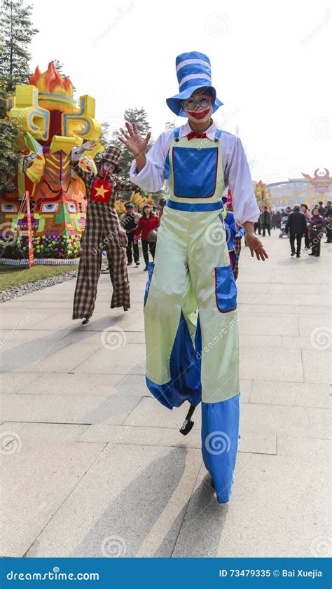 Clown Walking On Stilt In A Parkchengduchina Editorial Image Image