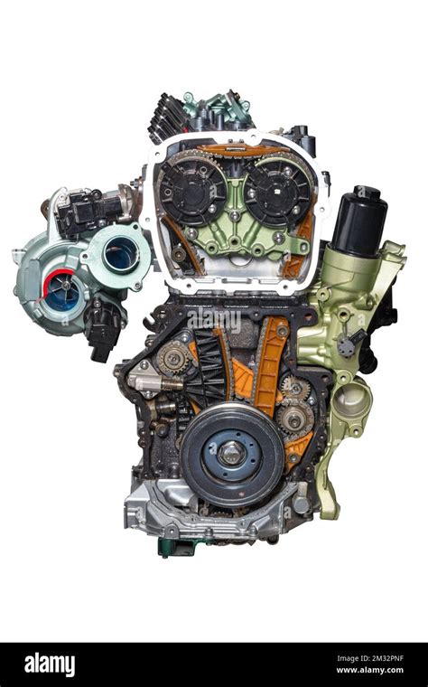 The Internal Combustion Engine Of A Modern Car On A Stand In The Cut