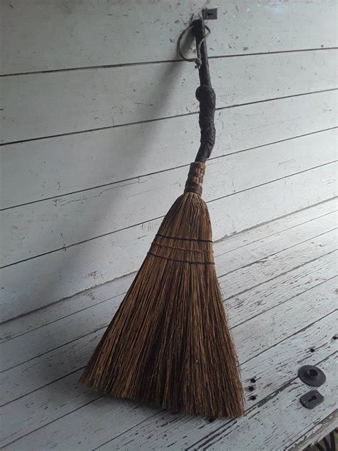 Vintage Straw Hearth Broom With Crooked Stick Handle Etsy Broom