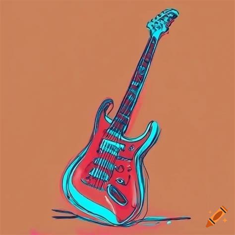 Detailed Line Sketch Of Yellow Orange And Red Electric Guitar On Craiyon