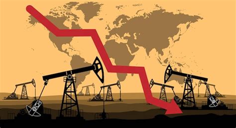 O preço do petróleo cai recessão banner uma seta e plataformas de