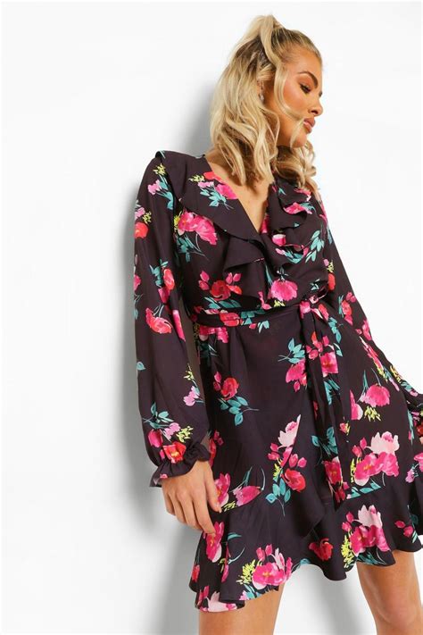 Floral Ruffle Detail Tea Dress Boohoo