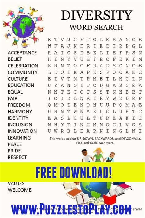 Diversity Word Search Puzzle Diversity Activities Tolerance