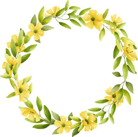 Circle Frame Yellow Flower Floral Watercolor With Gold Circle 11306387 Png