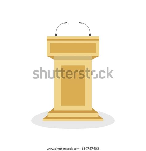 Wooden Podium Tribune Stand Rostrum Microphones Stock Vector Royalty