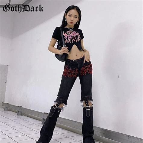 Gothic Short Crop Top Print Emo Black Harajuku Gothic Women Etsy