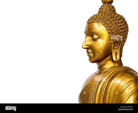 Golden Antique Buddha Statue On The White Background Isolated