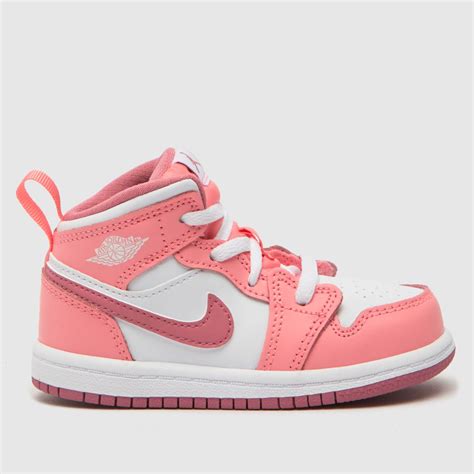 Kids Girls Toddler White And Pink Nike Jordan Air Jordan 1 Mid Trainers