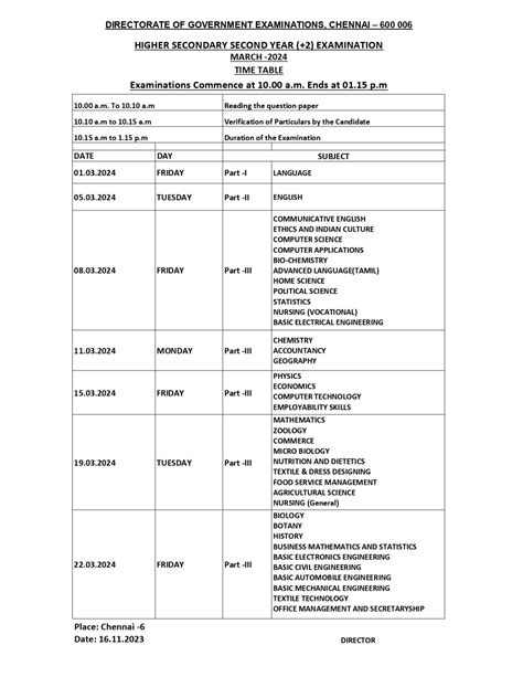 TN 10th 12th Public Exam Time Table 2024 Out SSLC HSC Exam Date Sheet PDF