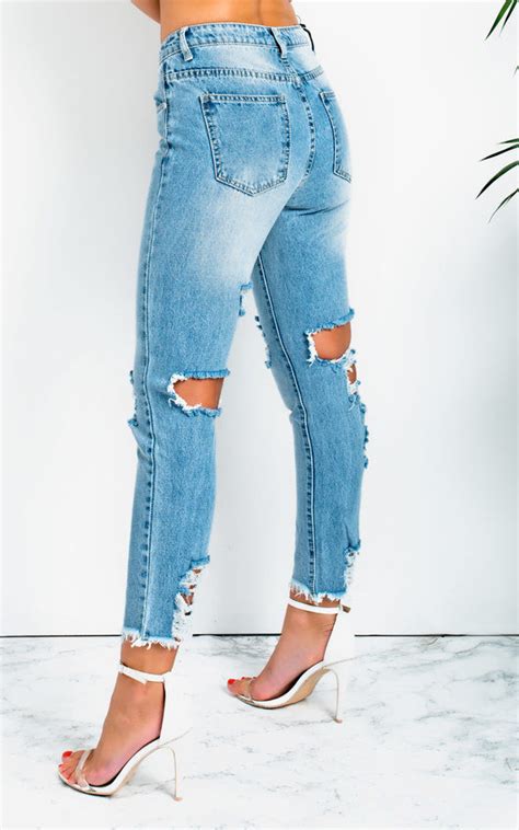 Lily Ripped Skinny Fit Crop Jeans In Denim Ikrush