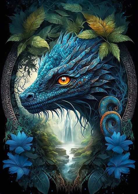 Dragon In Mandala Jungle Poster Picture Metal Print Paint By