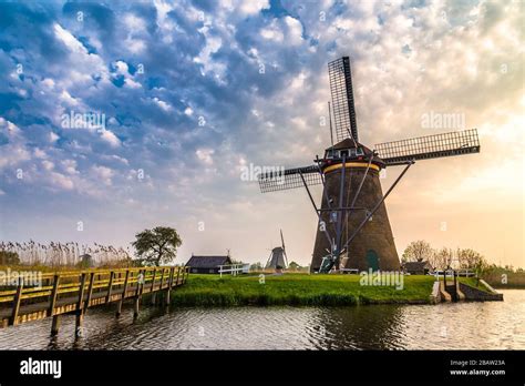 Traditional Dutch Windmills At The Unesco World Heritage Site In