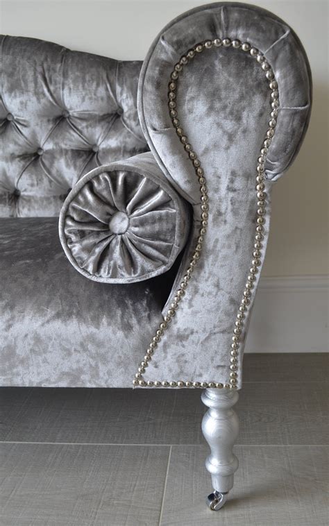 Double ended sofa bench seat in crushed pewter velvet handmade in uk