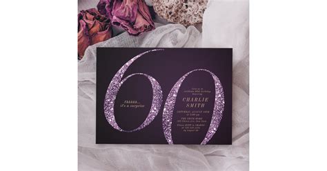 Modern Minimalist Purple Glitter 60th Birthday Invitation Zazzle