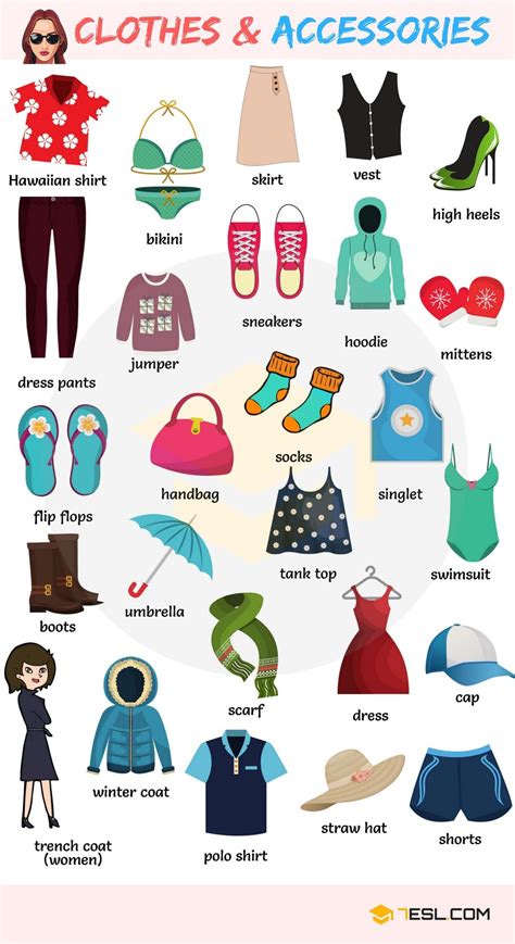 Clothes and Accessories Names in English with Pictures • 7ESL | English ...