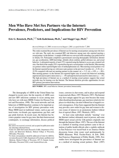 Men Who Have Met Sex Partners Via The Internet Prevalence Predictors