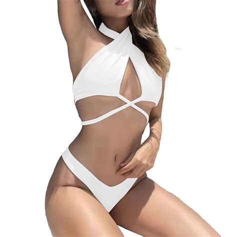 Willbest White Bikini Women S Bikini Printed Split Swimsuit Set High