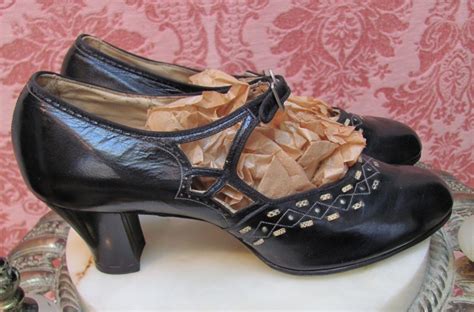 1920s Deadstock Deco Mary Jane Flapper Shoes Enamel Buckles Wildrose