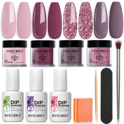 Modelones Dip Powder Nail Kit Starter 4 Colors Nude Pink Glitters