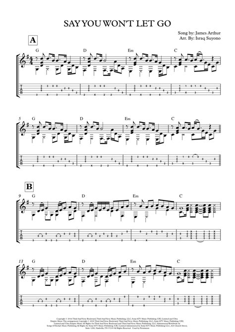 SAY YOU WON T LET GO Arr Israq Suyono By James Arthur Sheet Music