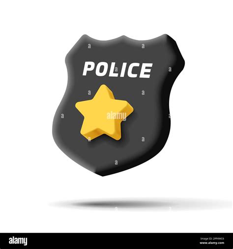 Police Badge 3d Icon Black Shield With Golden Star Render Digital