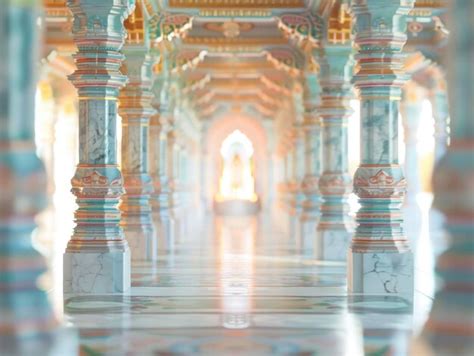 Blurred Hindu temple interior with no people classical interior light ...