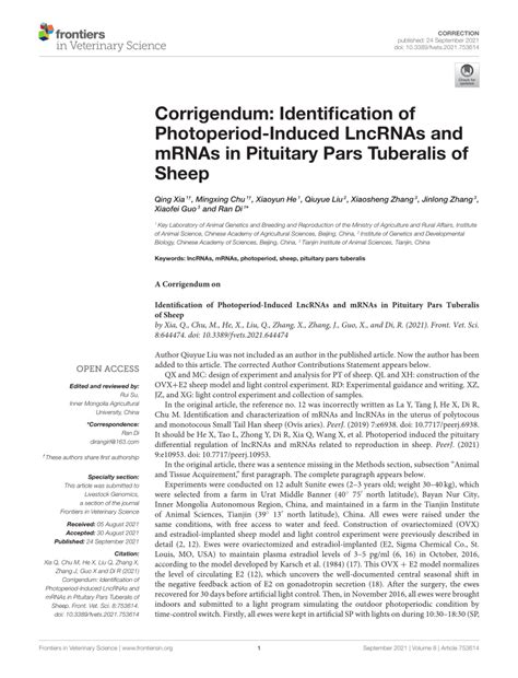 Pdf Corrigendum Identification Of Photoperiod Induced Lncrnas And