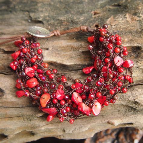 Coral Mix Multi Strands Bracelet Beaded Bracelet Boho Etsy