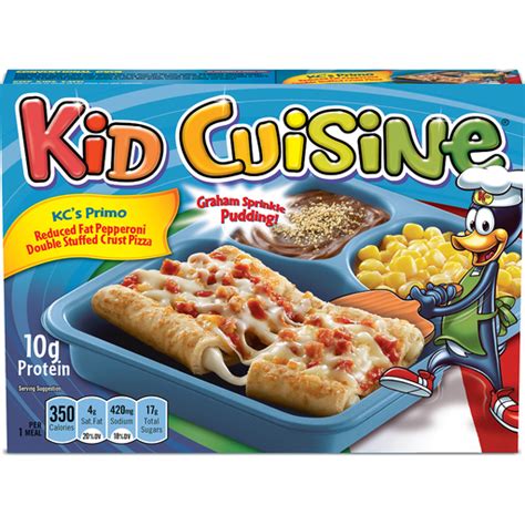 Kid Cuisine Reduced Fat Pepperoni Double Stuffed Crust Pizza Frozen Meal With Corn, Pudding, 7. ...