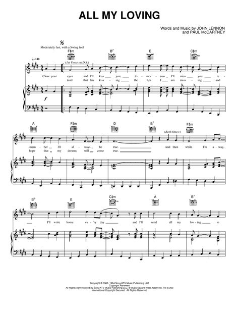 All My Loving Sheet Music By The Beatles For Pianokeyboard And Voice