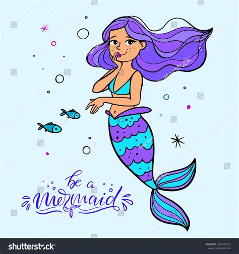 Cartoon Mermaid Little Fishes Vector Illustration Stock Vector (Royalty Free) 1969593271 ...