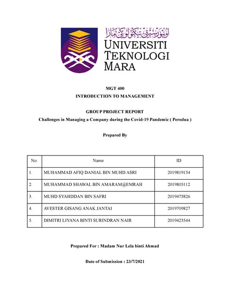 MGT 400 Final Assignment Group Report 2 MGT 400 INTRODUCTION TO