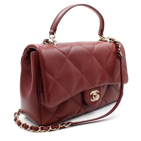 Chanel Burgundy Quilted Lambskin Gold Tone Metal Medium Flap Bag At