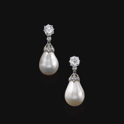 568 Pair Of Natural Pearl And Diamond Pendent Earrings Circa 1900