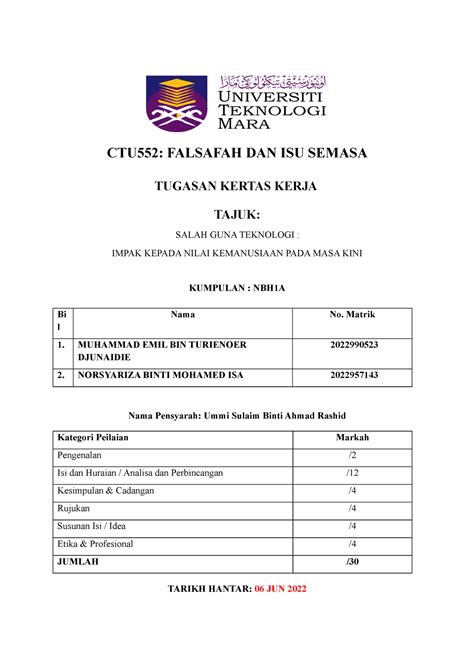 Fakulti Pengurusan DAN Perniagaan CTU552 FALSAFAH DAN ISU SEMASA