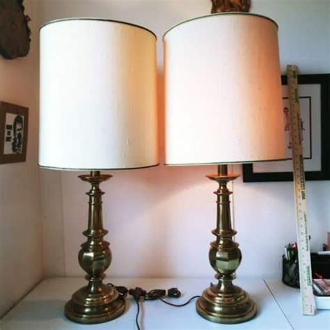 Pair Vintage Stiffel Solid Brass Lamps Original Shades Etsy