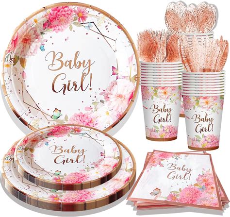 Amazon Hqyybf Baby Shower Plates And Napkins Pink Floral Paper