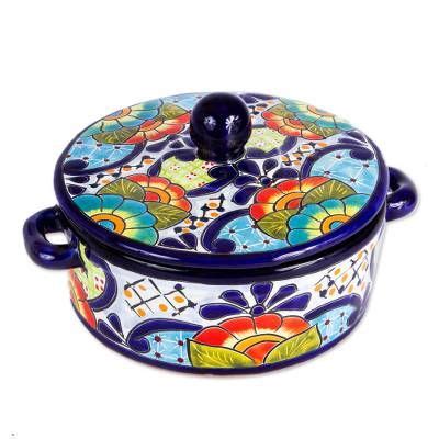 Ceramic Tortilla Container And Lid Raining Flowers Talavera