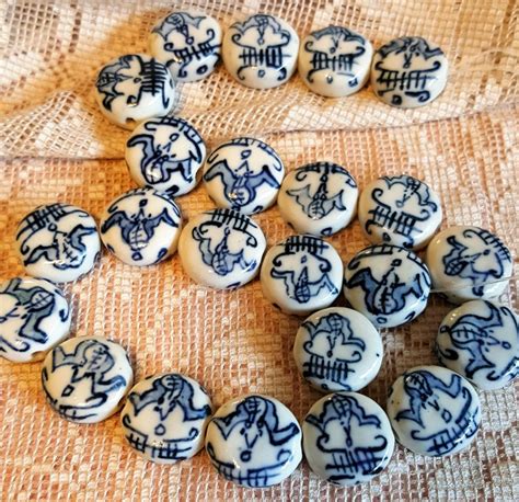 Stunning Porcelain Beads Blue and White Asian Design Good Luck - Etsy