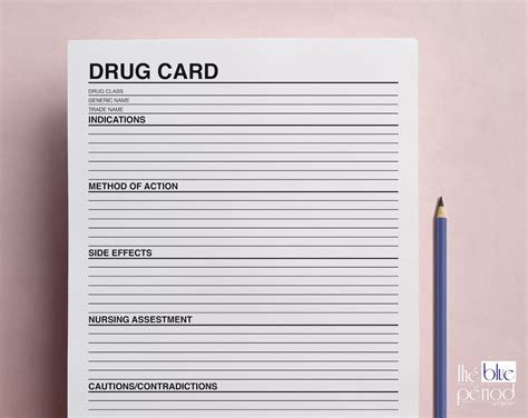 Printable Pharmacology Drug Card Template