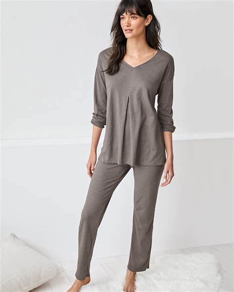 Eileen Fisher Organic Cotton Pleat Detail Long Sleeve Pajamas Garnet Hill